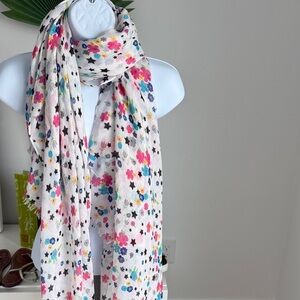 Aqua Multicolor Floral and Star Scarf